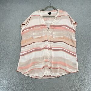 Torrid Top Womens 2 / 2X Boxy Cap Sleeve Blouse Striped Pink Creme Office Work